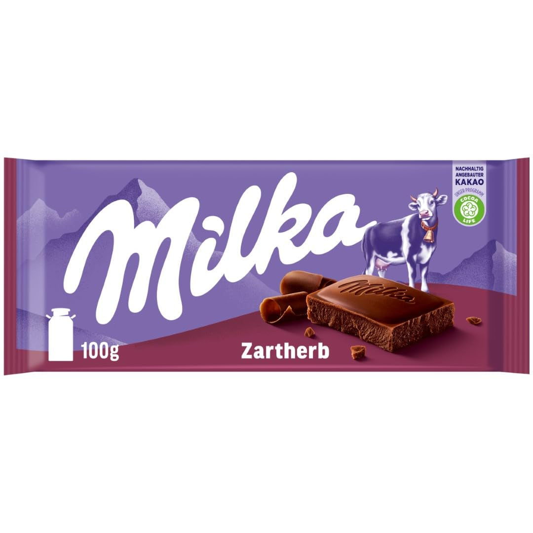 Milka Zartherb - chocolate con leche negro alpino con un delicado toque de cacao en un paquete múltiple - 25 x 90 g