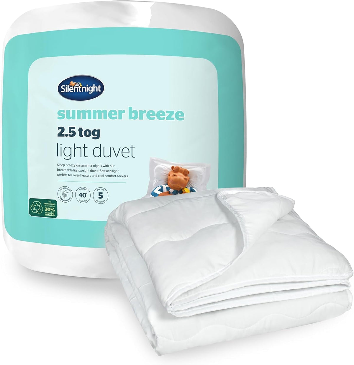 Plapumă Silentnight Summer Breeze pentru pat de o persoană, 2,5 Tog, plapumă de vară ușoară, ideală pentru nopți călduroase și dormituri fierbinți, hipoalergenică și lavabilă la mașină, pat de o persoană, 200 X 135 Cm Plapumi si pilote Naty Shop Alb standard Pat de o persoană