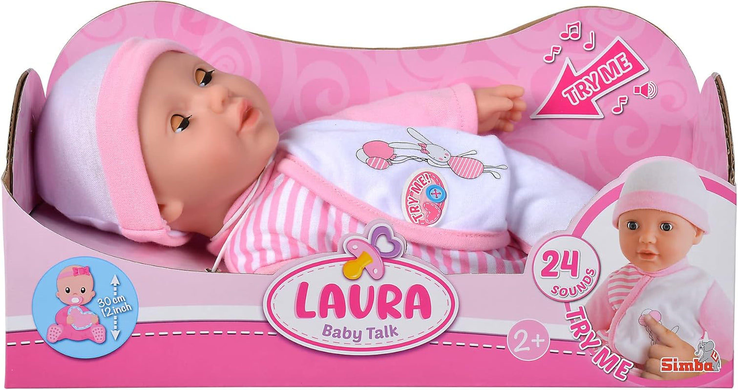 Simba 105140020 - My Love Baby Talk Muñeco De Cuerpo Blando Con Ojos Soñolientos Y Lindo Vestido Hace 24 Sonidos De Bebé Muñeco Bebé De 30 Cm A Partir De 2 Años Muñecas Blanco Rosa Naty Shop Gorras
