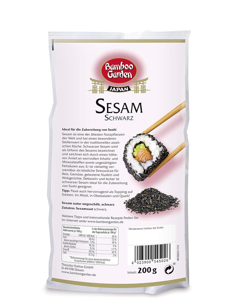 Bamboo Garden Sésamo negro, 200 g (Verpackungsdesign kann abweichen)