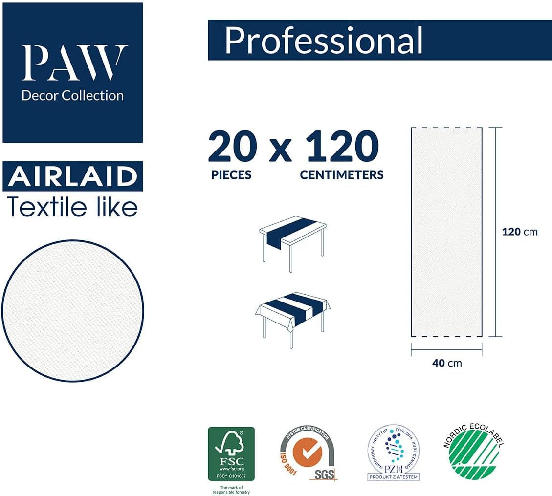 PAW - Airlaid Table Runner (40 Cm X 24 M) I Decorațiuni de masă pentru comuniune, confirmare, nuntă, aniversare, petrecere în grădină, botez I Decorațiuni de masă Panglică de masă elegantă - Willow Branch I Willow Branch