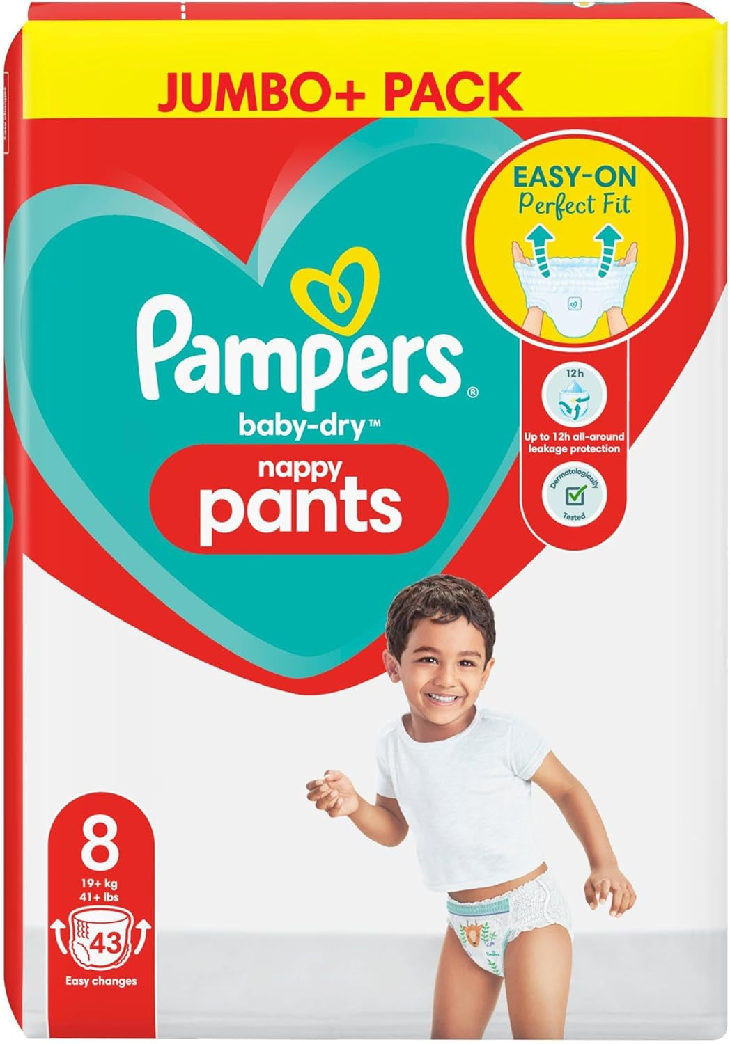 Pañales Pampers Baby-Dry, talla 8, 43 pañales, a partir de 19 kg, pack Jumbo+