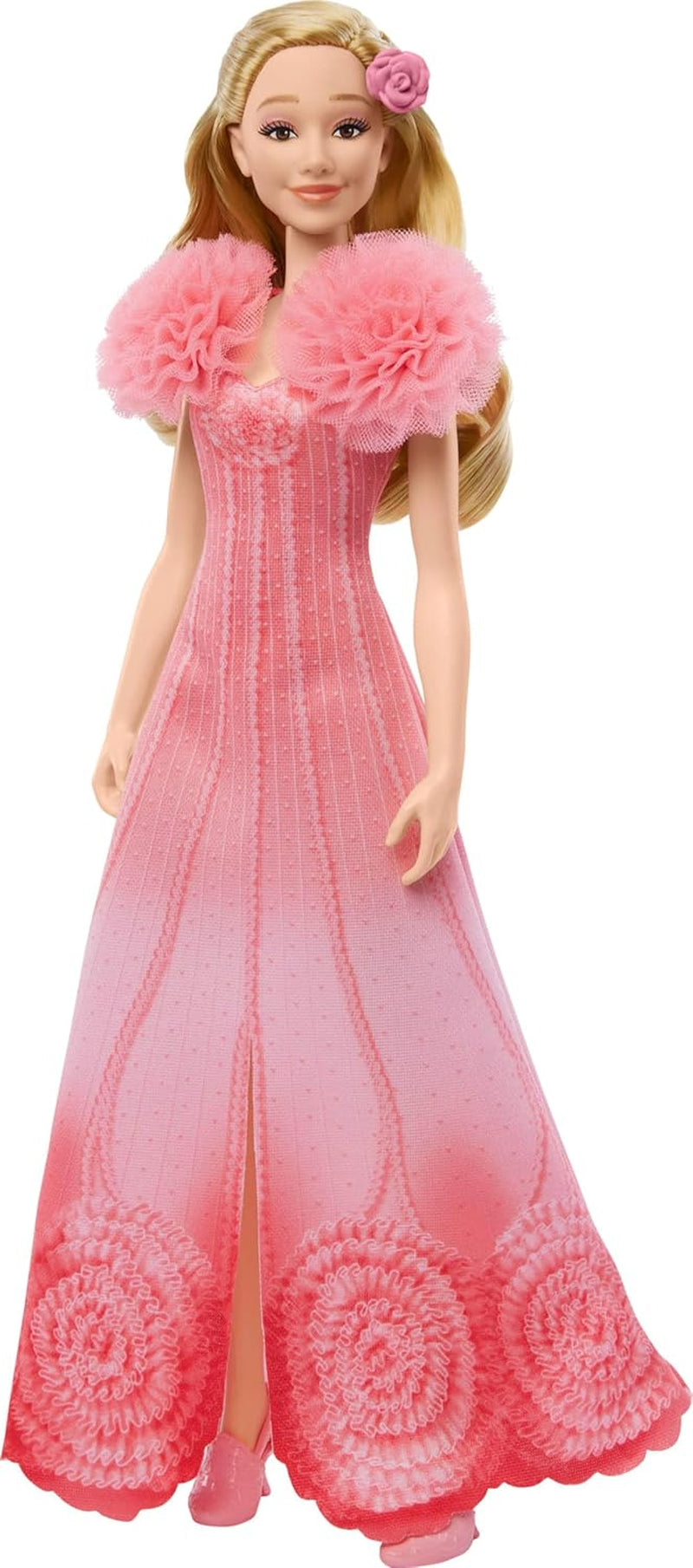 Păpușă cântătoare Mattel Glinda din Wicked and Accessories, articulată cu aspect inspirat din filme și ținută detașabilă, cântă „Loved by Us”, JLG49, roz