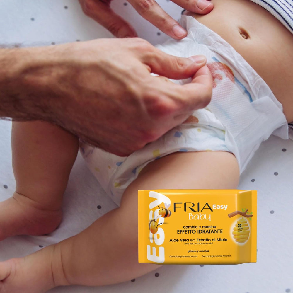 Toallitas húmedas Easy Baby con aloe vera y extracto de miel, hidratantes para la piel, dermatológicamente probadas, paquete de 20 toallitas