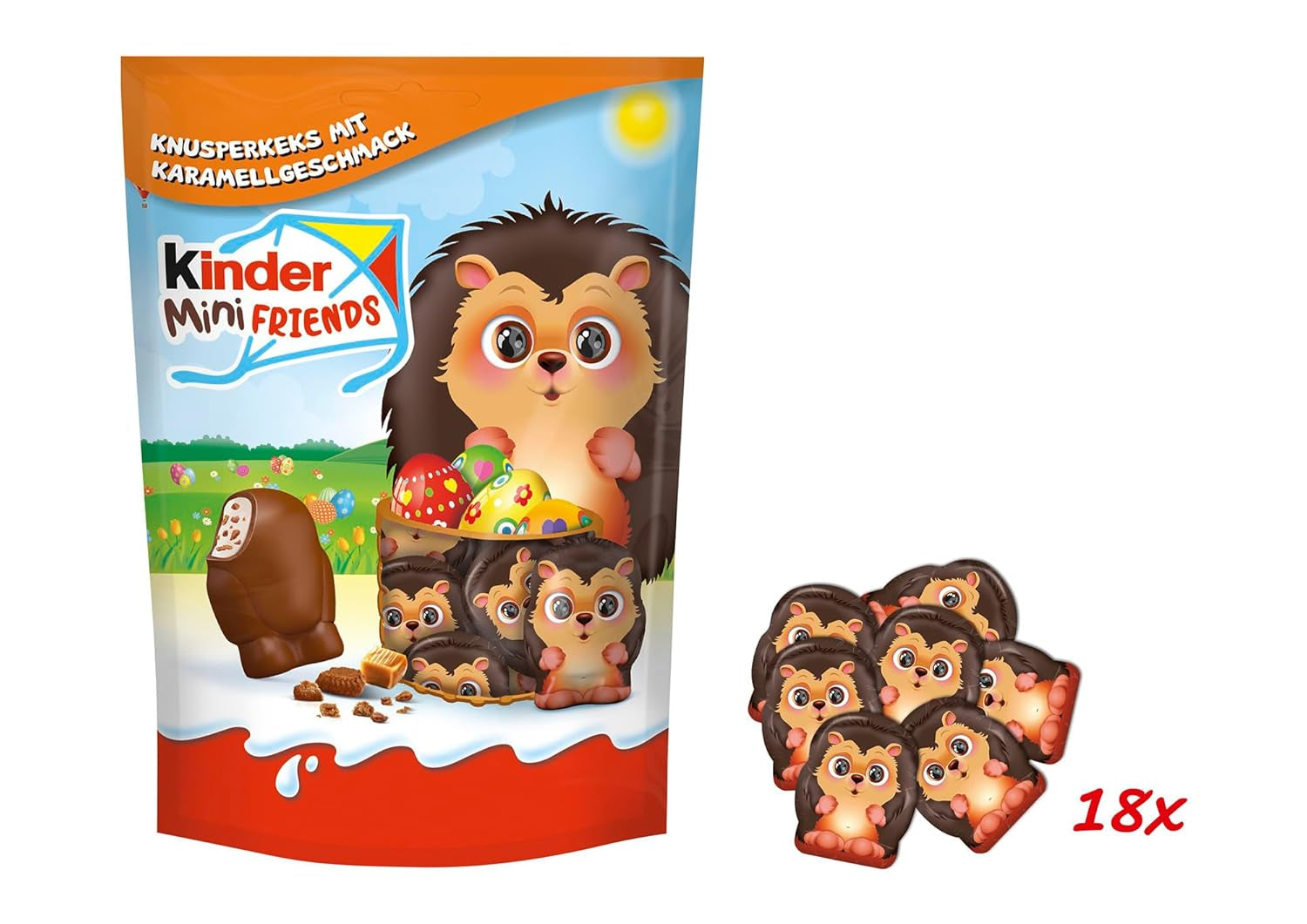 Kinder Mini Friends Galletas Crujientes Sabor Caramelo 122g - Chocolate con Leche con Galletas y Relleno de Leche - Figuras de Pascua - Chocolate y Dulces de Pascua - Regalo de Pascua