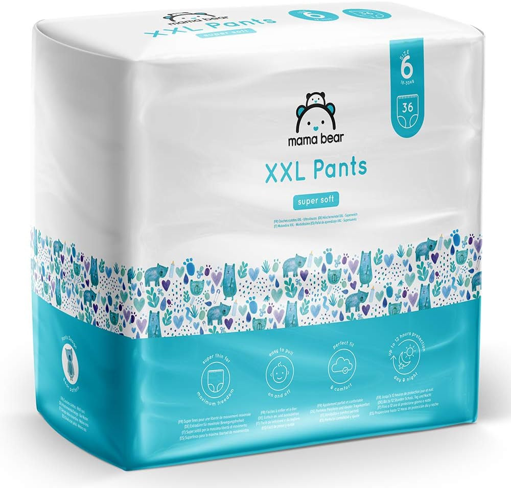 Marca Amazon: Mama Bear Pañales Pull-Up XXL, talla 6 (18-30 kg), 72 piezas (2 paquetes de 36)