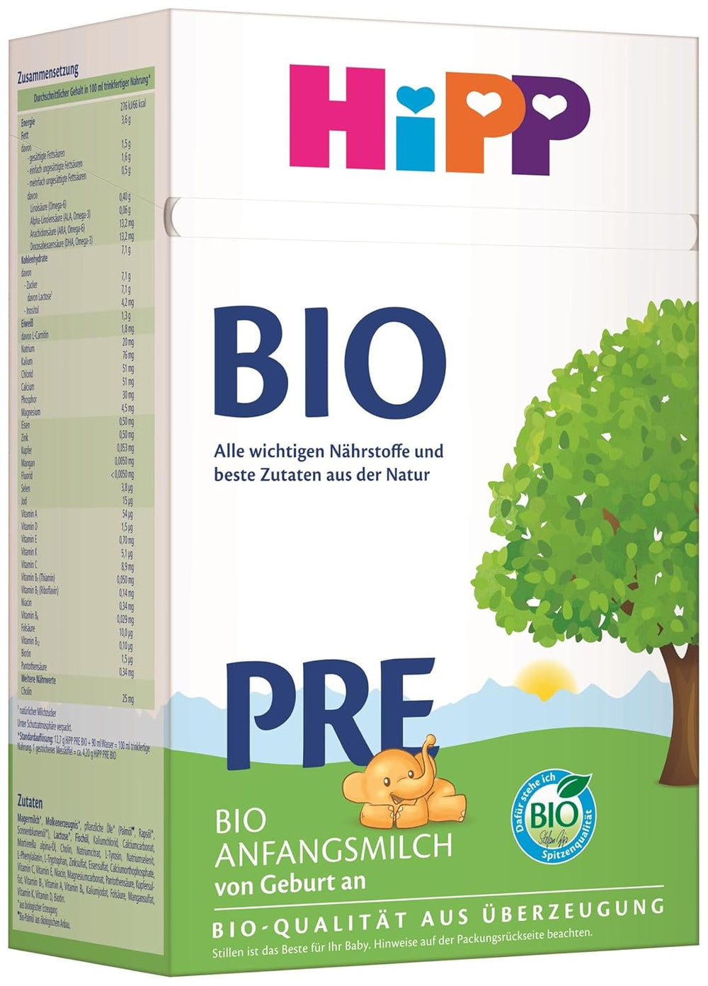 HiPP PRE leche infantil ecológica (4 x 600g), desde el nacimiento, contiene únicamente lactosa como carbohidrato, de la mejor calidad ecológica