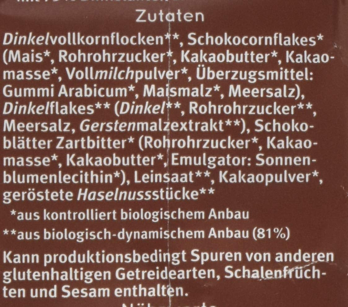 Bauck HOF Dinkelmüsli Schokozart, 425G (1Er Pack) Cereale Naty Shop