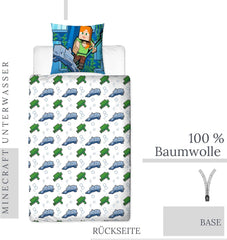 Minecraft Ropa De Cama Kinderbettwäsche Jugendbettwäsche 135X200 · Unterwasserwelt · Wende Motiv · Kissenbezug 80X80 + Bettbezug 135X200 Cm · 100% Baumwolle · Deutsche Größe Naty Shop
