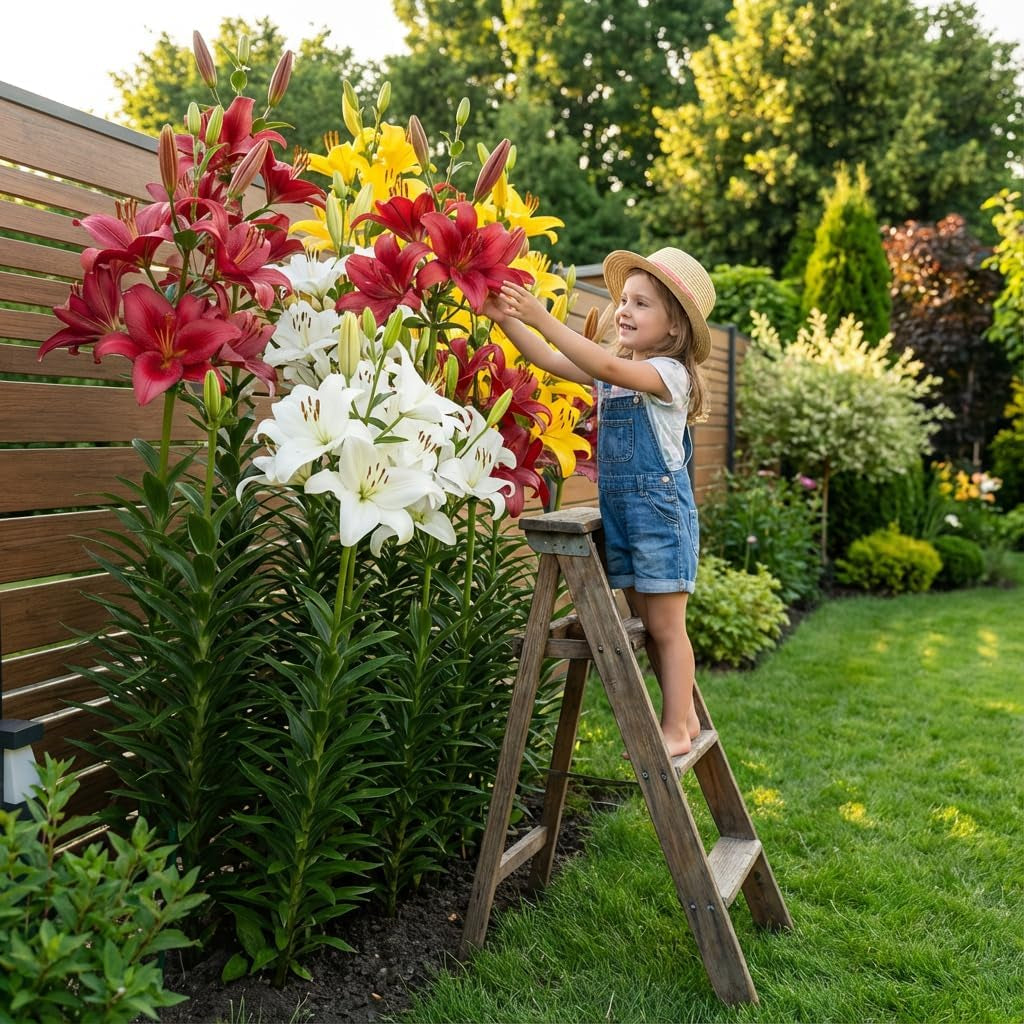 Colección de bulbos de lirio gigantes (15 bulbos de flores), 5 variedades fragantes, 5 de cada color, mezcla perenne holandesa resistente para el jardín (bulbos grandes, sin semillas)