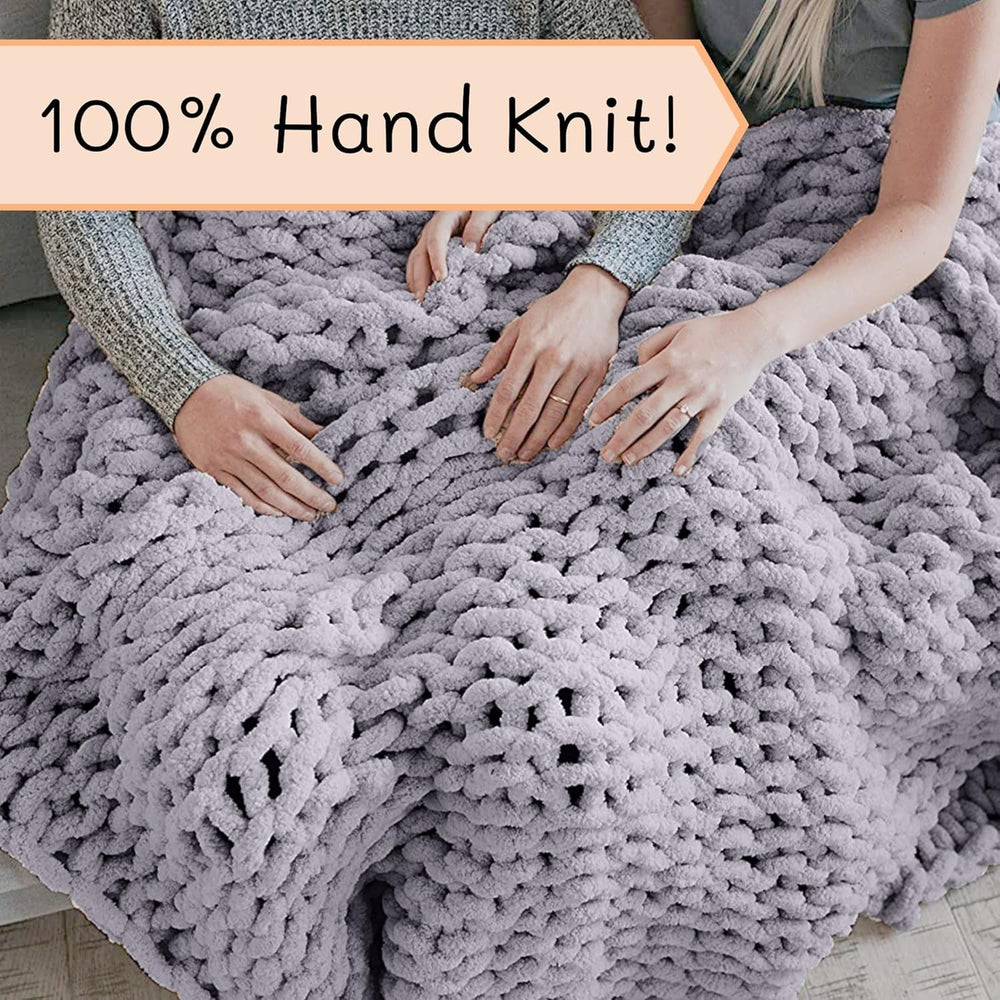 Manta de punto grueso, manta, 100% tejida a mano con hilo de chenilla jumbo (127 X 152,4 Cm, gris lila) Camas y Mantas Adyrescia