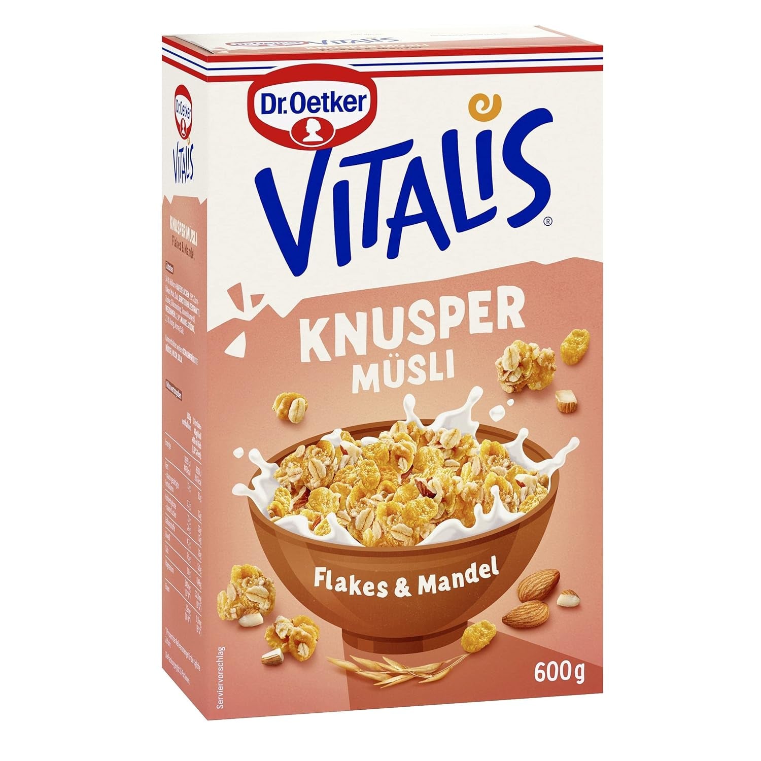 Dr. Oetker Vitalis Crunchy Flakes: muesli crujiente con copos de maíz y trozos de almendra, paquete de 5 (5 x 600 g)