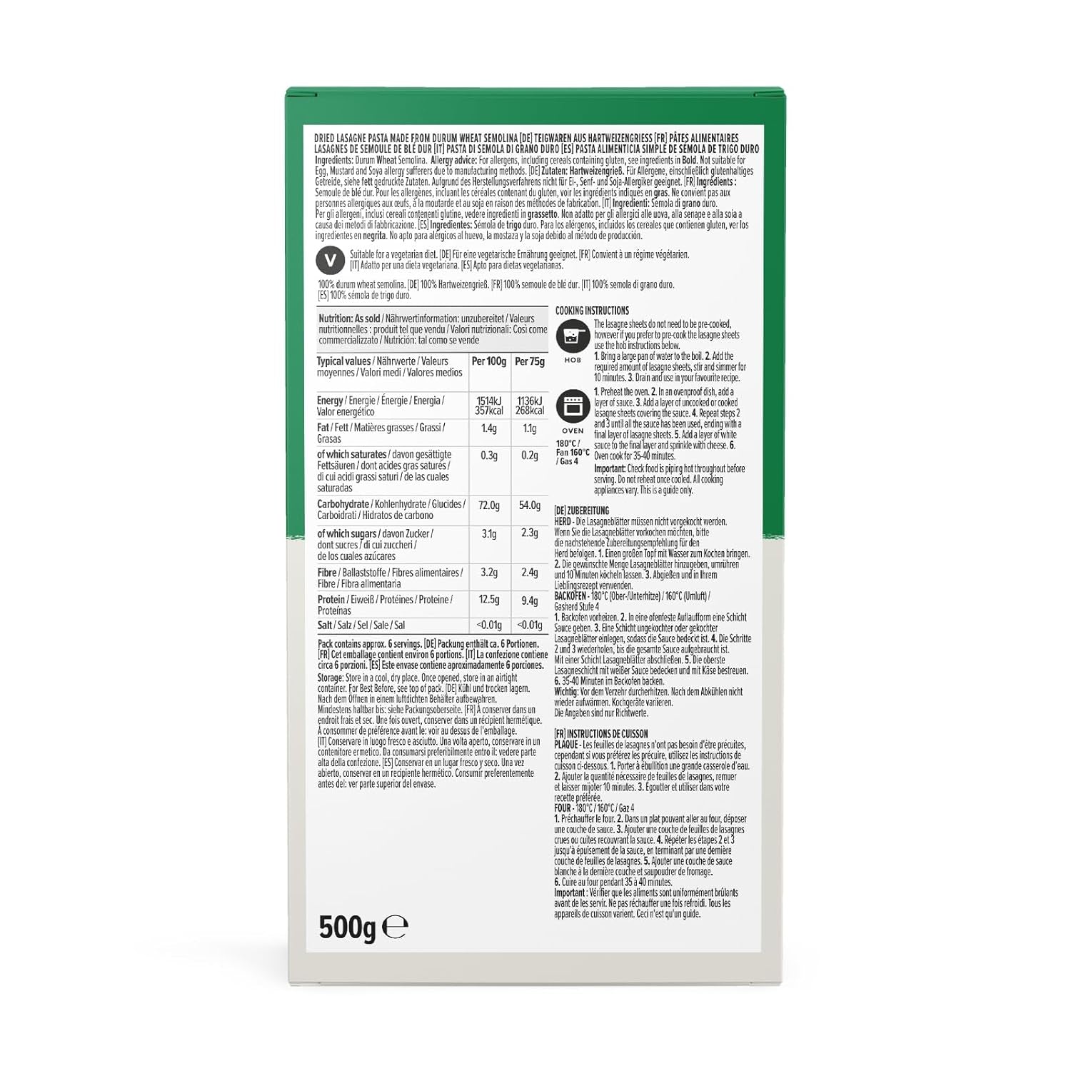 Láminas de lasaña de Amazon, 500g