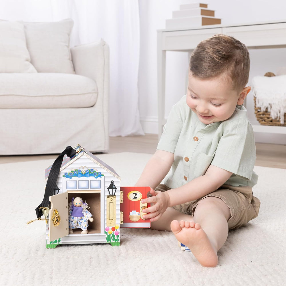 Melissa & Doug - Casă de păpuși din lemn cu sunete de sonerie, multicoloră, potrivită pentru vârste de 3 ani și peste, băieți și fete