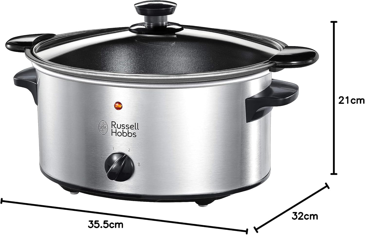 Russell Hobbs Olla de Cocción Lenta, 3,5 Litros Antiadherente, Acero Inoxidable, 3 Ajustes de Temperatura y Función Mantener Caliente, Olla de Cocción Lenta 160W Naty Shop