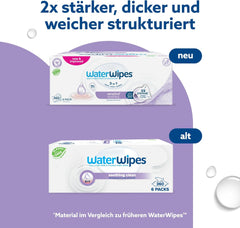 WaterWipes Sensitive+ Soothing Clean 360 piezas (paquete de 6) 3 en 1 limpieza, cuidado y calmante 99% agua con extracto de plantas toallitas para bebés sin perfume