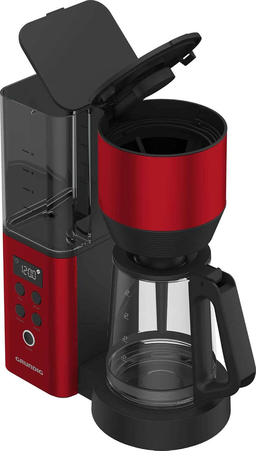 Espressor digital cu filtru GRUNDIG KM8440, roșu, 1000 W, 1,25 litri