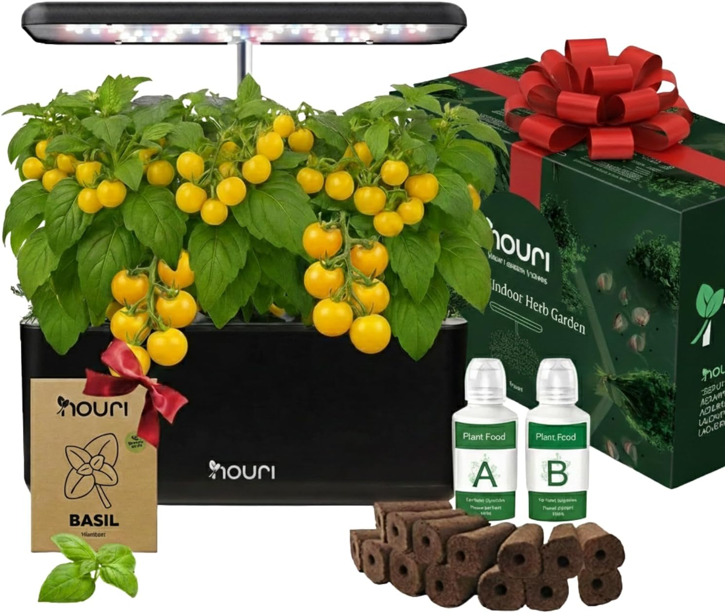 Nuevo 7 Puente + Albahaca reliquia | Jardín inteligente para cocineros caseros | Sistema de cultivo hidropónico | Luces de cultivo LED | Kit de jardinería de hierbas de interior para amantes de las plantas y jardineros, blanco