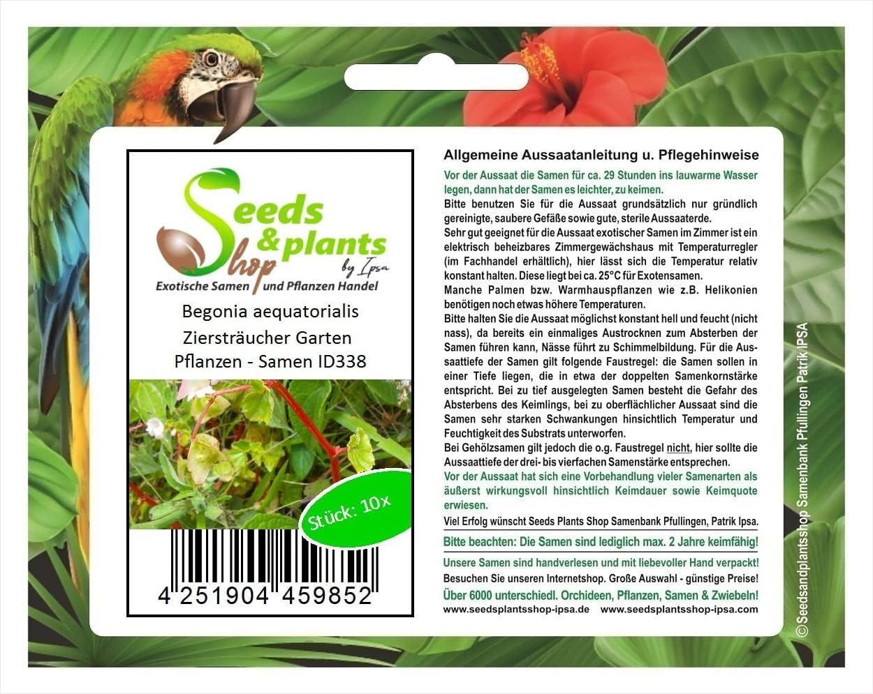 Stk - 10X Begonia Aequatorialis Ziersträucher Garten Pflanzen - Samen ID338 -