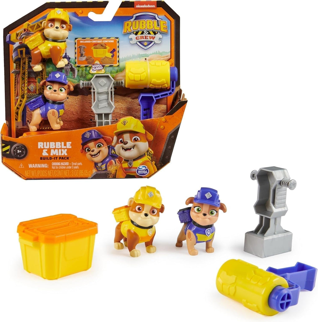 Rubble & Crew - Set de figurine de acțiune cu figurină Rubble & Mix, 2 jucării de construcție și 85G nisip cinetic de construcție, jucărie potrivită pentru copii de la 3 ani în sus Action figures Naty Shop Amestec de moloz