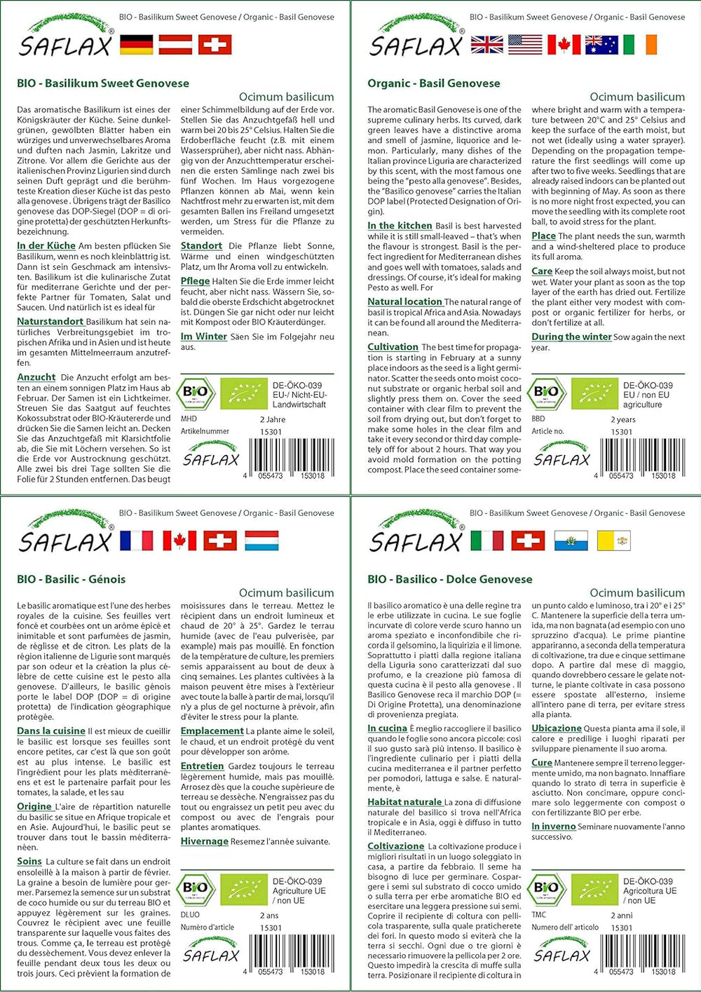SAFLAX - Geschenk Set - BIO - Basilikum Sweet Genovese - 800 Samen - Mit Geschenk- / Versandbox, Versandaufkleber, Geschenkkarte Und Anzuchtsubstrat - Ocimum Basilicum