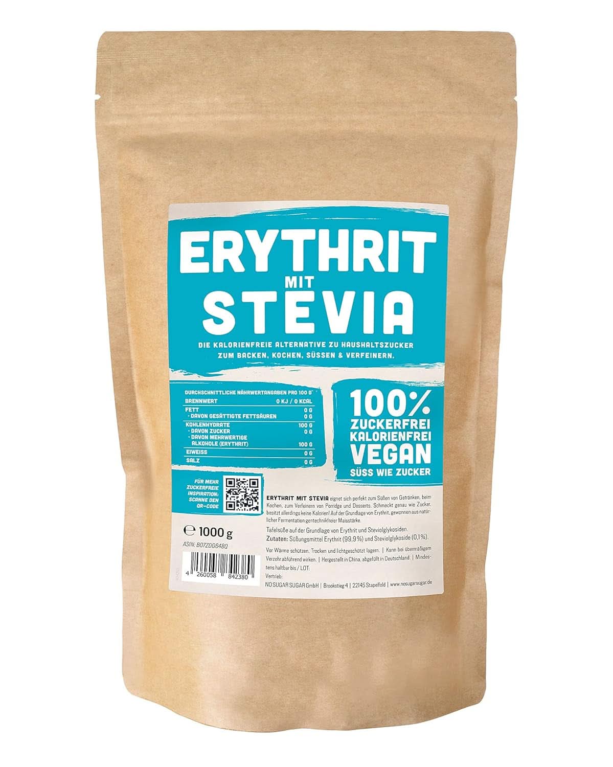 Eritritol + Stevia Sustituto natural del azúcar sin calorías 1:1, 1 Kg Edulcorantes Naty Shop