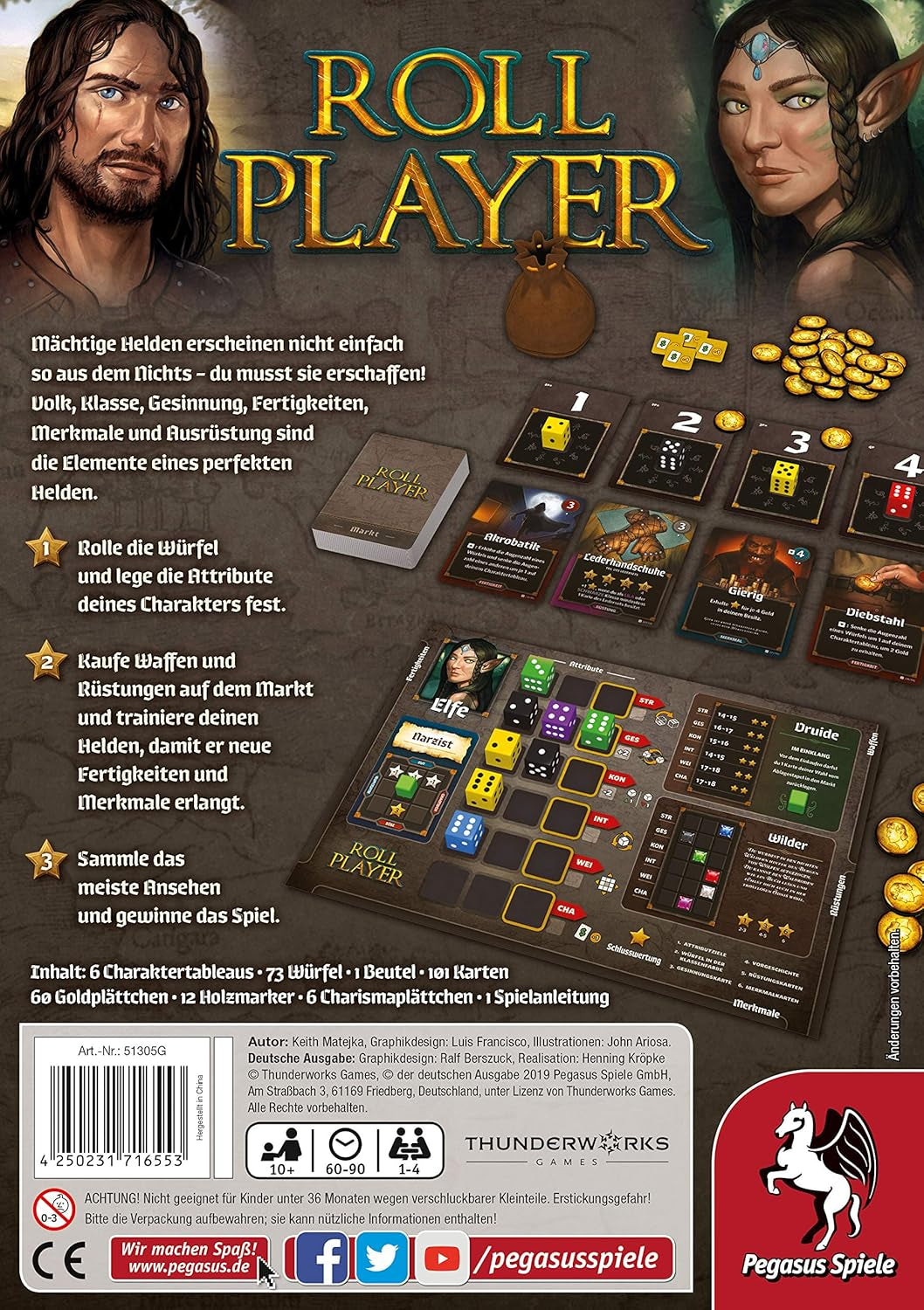 Pegasus Spiele 51305G - Roll Player (edición alemana), coloreado