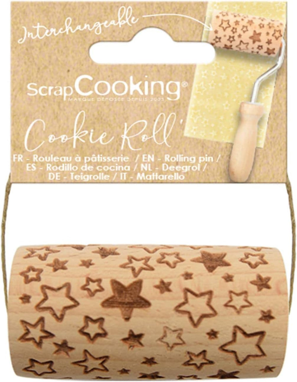 COCCIÓN DE CHATARRA - Mini-Rodillo aus Holz "Stern" – Deko mit eingravierten Abdrücken in Relief – Backform für Dekoration von Keksen, Keksen, Keksen – 5302