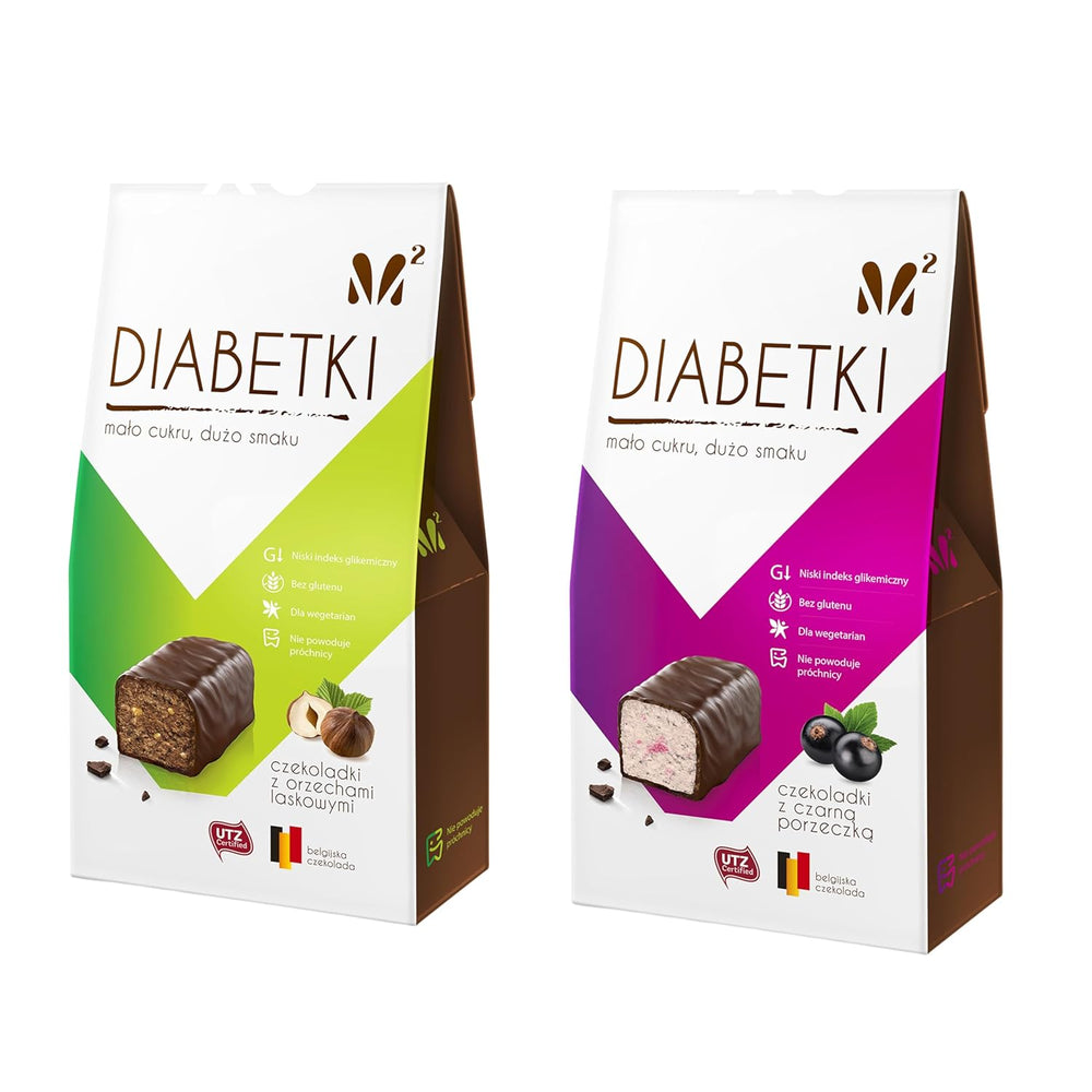 DIABETKI Bombones de avellanas, chocolate sin azúcar, deliciosos dulces para consumidores conscientes y diabéticos, snacks sin gluten y vegetarianos 100g