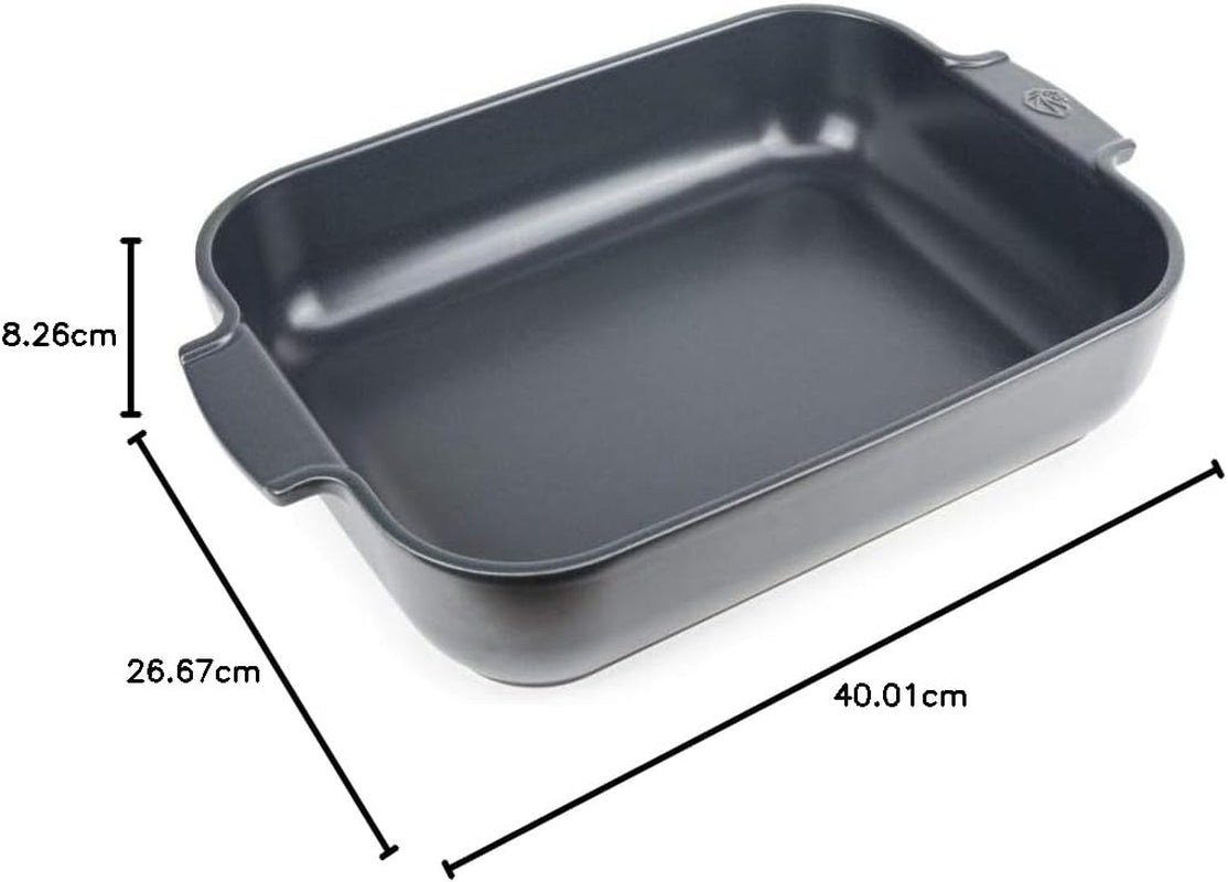 Peugeot Appolia Rechteckige Auflaufform Mit Griffen, Keramik, Schiefer / Grau, 8,3X40,5X27,2 Cm, Fassungsvermögen: Ca. 4 L, 60022 Moldes y bandejas para repostería Naty Shop