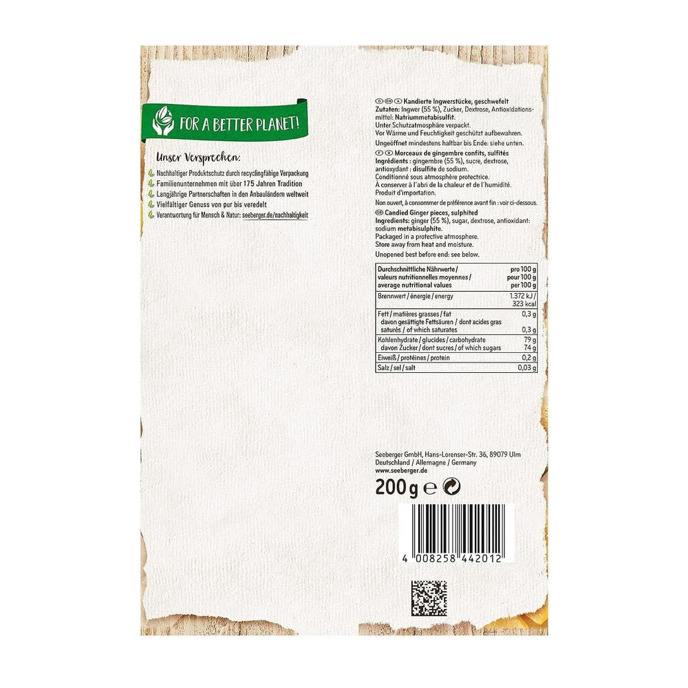 Seeberger Cuburi picante - rădăcină de ghimbir galben auriu, dulce confiat Produse deshidratate Naty Shop