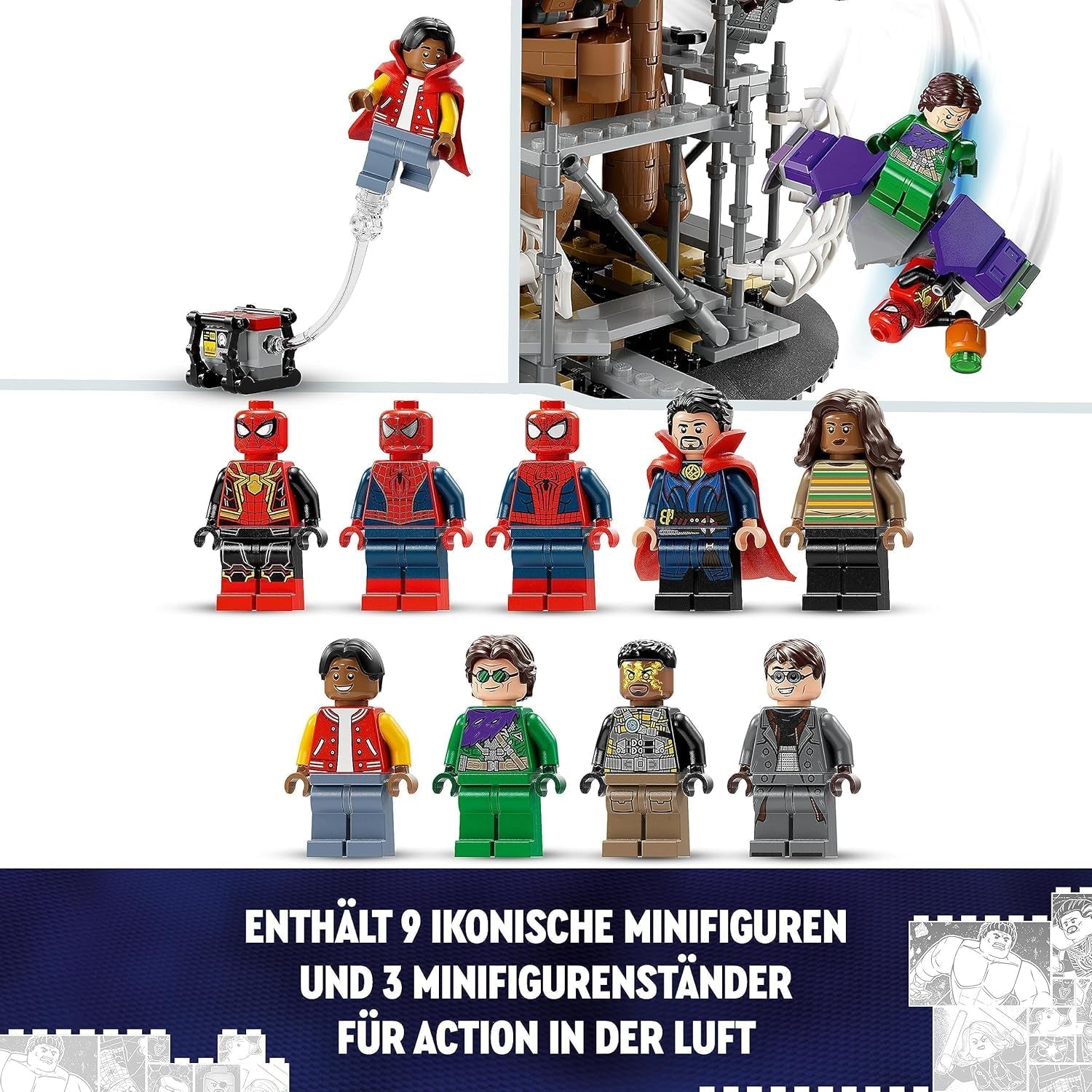 LEGO 76261 Marvel El Gran Enfrentamiento de Spider-Man, Spider-Man: No Way Home, set con 3 minifiguras de Peter Parker más el Duende Verde, Electro, Sandman, Ned, Doctor Strange y MJ, modelo coleccionable Juegos de construcción Besuche den LEGO-Store