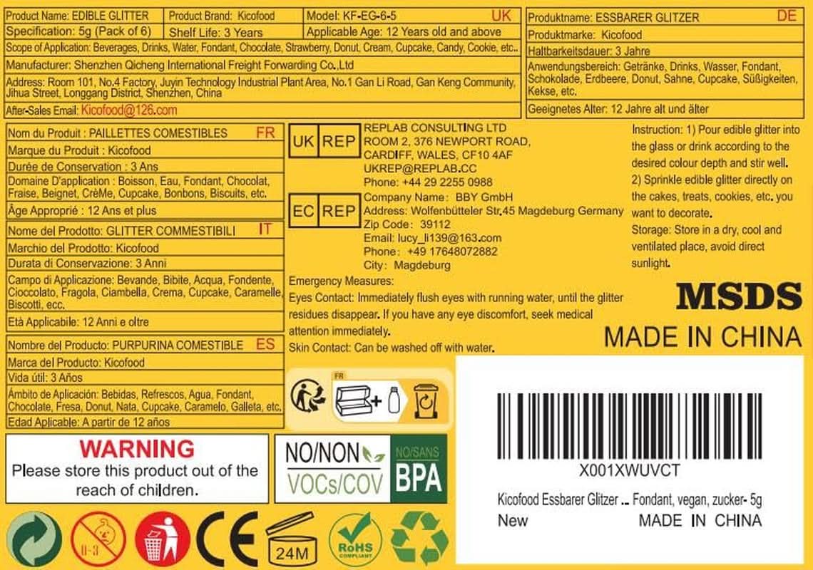 Glitter comestibil, set 6 nuante, 5 grame Glitter Naty Shop