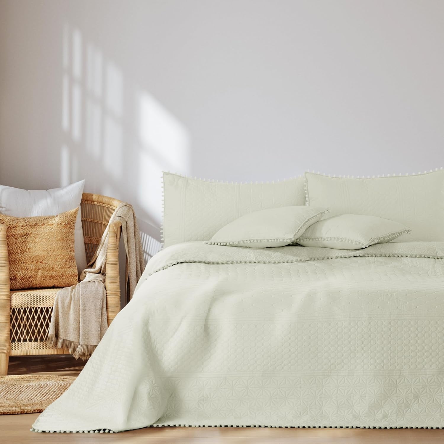 Ameliahome Colcha con pompones 220X240 Cm Colcha de doble cara Acolchado ultrasónico Poliéster Meadore Gris Camas y mantas Besuche den AmeliaHome-Store Crema Meadore 240X260 Cm