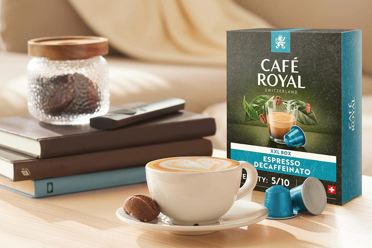 Café Royal Espresso Decaffeinato 36 Kapseln für Nespresso Kaffee Maschine - 5/10 Intensität - UTZ-zertifiziert Kaffeekapseln aus Aluminium (Packung mit 2)