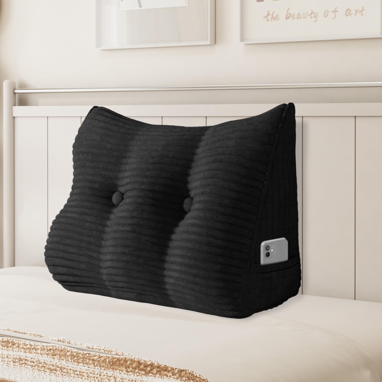 Pernă Johnear cu pană, pernă de citit pentru pat și canapea, pernă pentru spătar, pernă pentru tăblie, pernă lombară triunghiulară mare (gri, 45 cm)