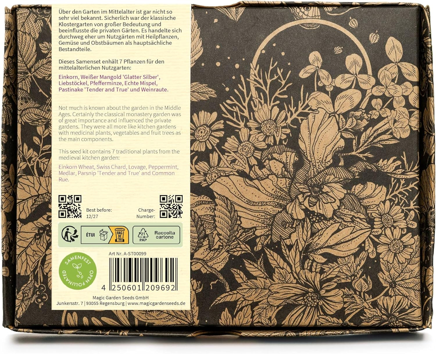 Magic Garden Seeds - Mittelalter Garten - Samen Geschenkset Mit 7 Pflanzen Für Den Mittelalterlichen Garten - Anzuchtset Mit Pfefferminze, Weinraute, Liebstöckel, Mangold, Pastinaken, Mispel, Einkorn