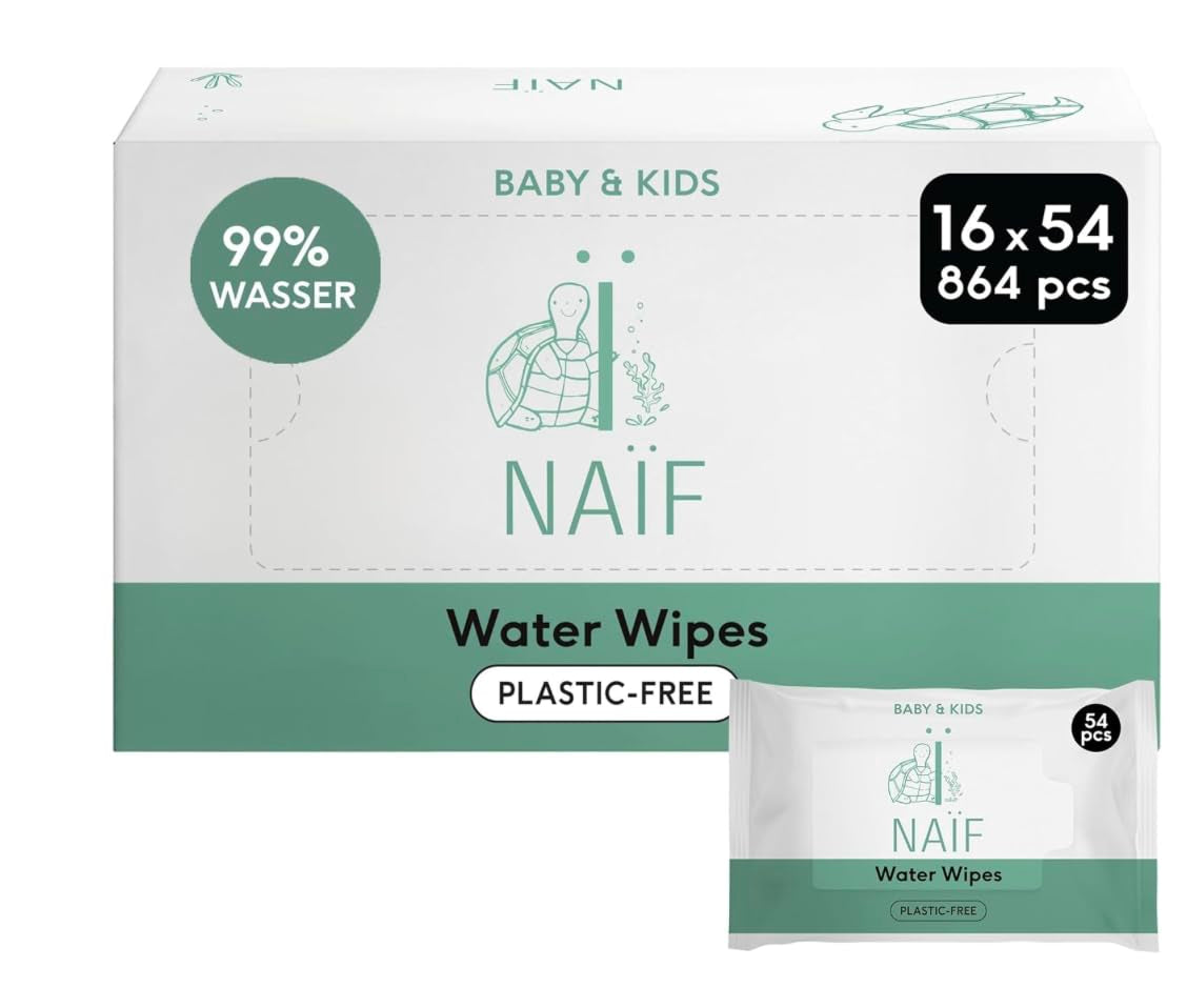 Naïf Toallitas Bebé Sin Plástico 432 Piezas (8 Pack x 54 Toallitas) - Cuidado del Culito, Cuerpo y Rostro del Bebé - 99% Agua - 0% Fragancia y Alcohol - Caja de Toallitas Húmedas Sostenibles, Eucalipto Sensible