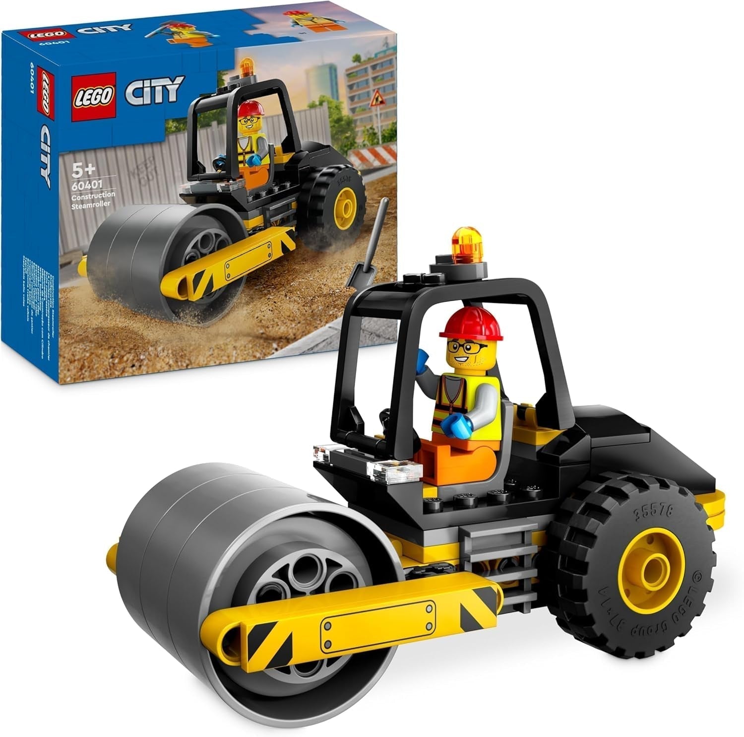 LEGO City Vehículo de Construcción Rodillo de Carretera para Niños de 5 Años Juguete Rodillo de Vapor con Minifigura de Obrero Experiencia de Juego Imaginativo para Niños y Niñas Pequeño Regalo Divertido 60401 Juegos de Construcción Beuche den LEGO-Store Individual