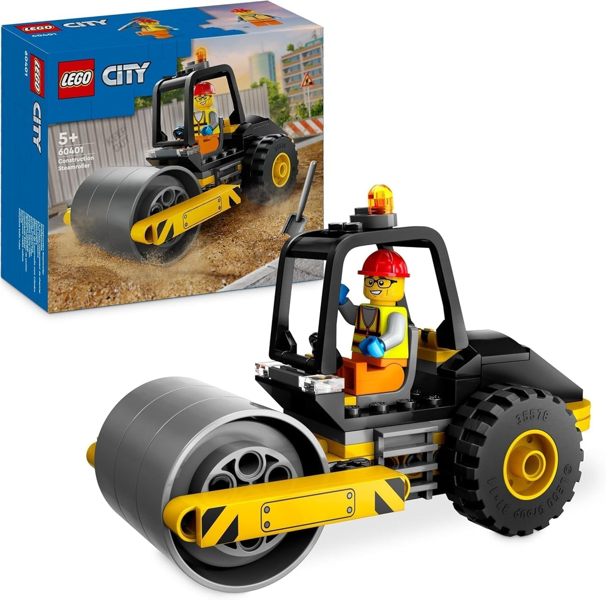LEGO City Vehículo de Construcción Rodillo de Carretera para Niños de 5 Años Juguete Rodillo de Vapor con Minifigura de Obrero Experiencia de Juego Imaginativo para Niños y Niñas Pequeño Regalo Divertido 60401 Juegos de Construcción Beuche den LEGO-Store Individual