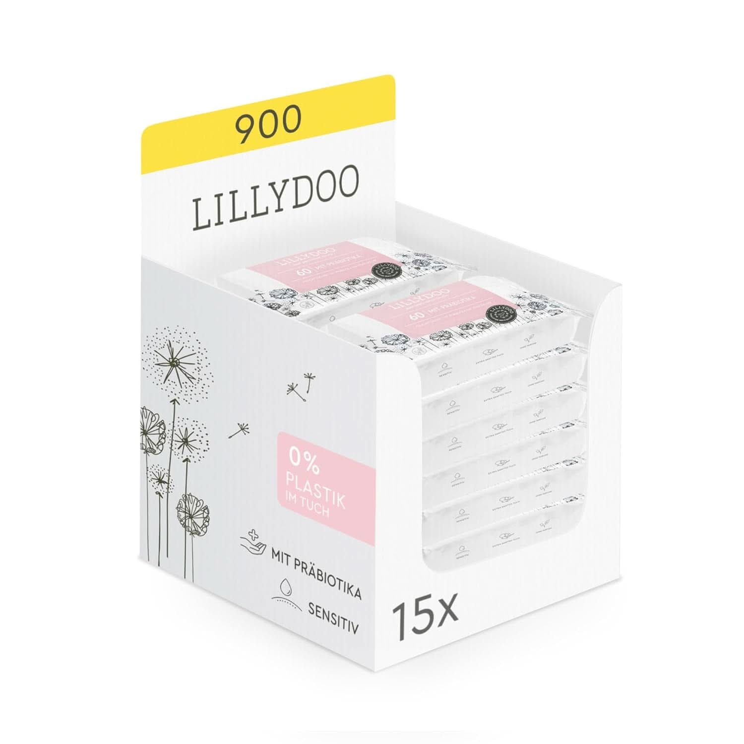 LILLYDOO toallitas húmedas con prebióticos, toallitas 100% libres de plástico y sin perfume (FSC Mix) Baby Wet Wipes Naty Shop 15 x 60 toallitas