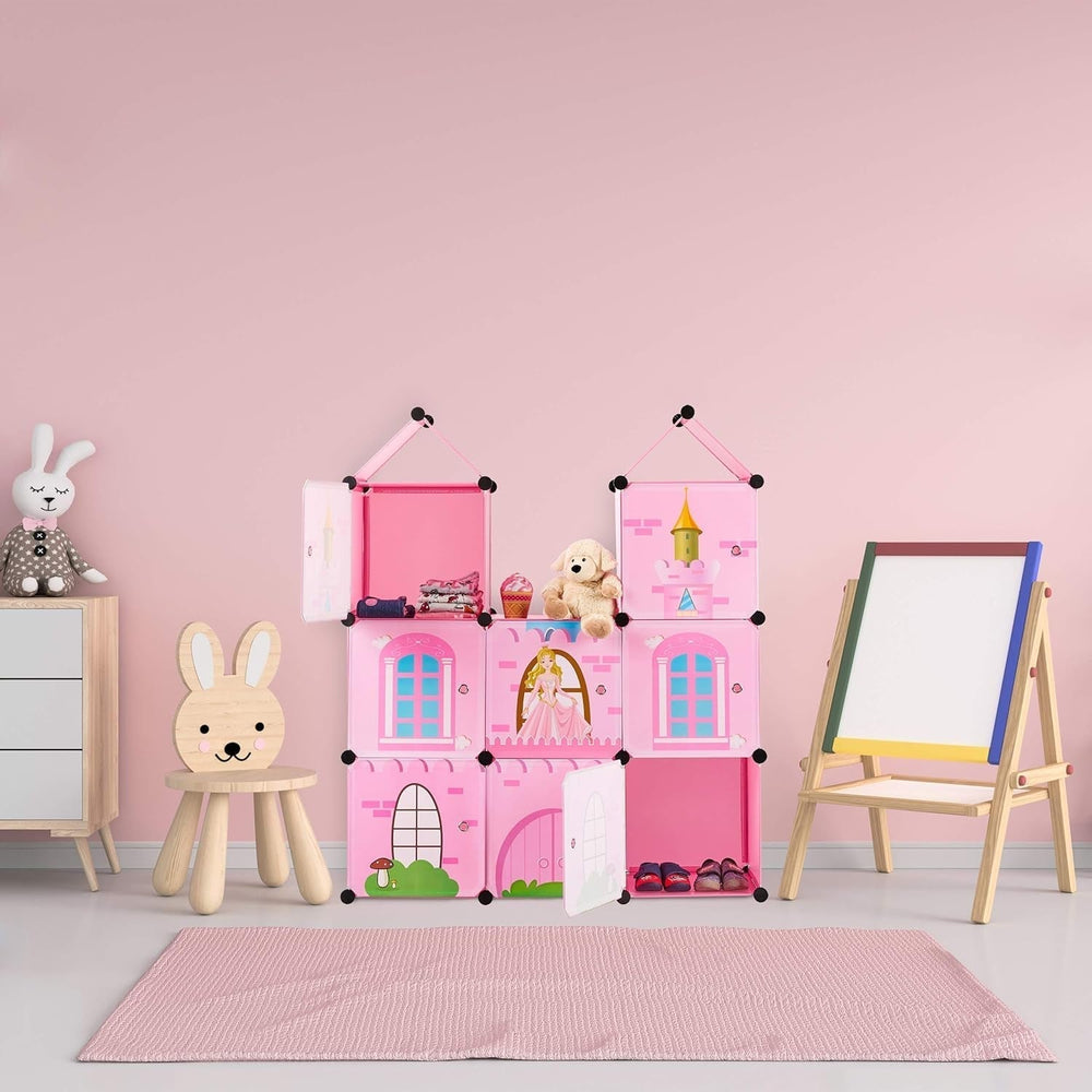 Relaxdays Estantería Habitación Infantil, Castillo de Princesas, Plástico, Armario DIY con Puertas, HBT: 128 X 110 X 37 Cm, Rosa Naty Shop Casas de Muñecas
