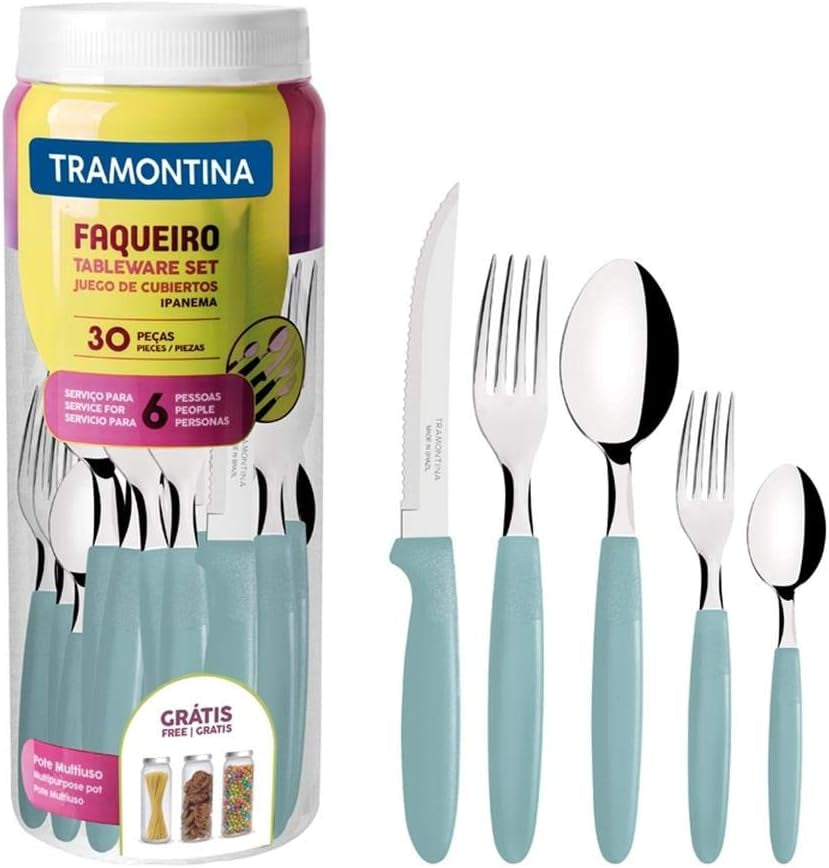 Juego de cubiertos Tramontina Ipanema para 6 personas, 30 piezas, acero inoxidable Cocina Naty Shop Azul Claro