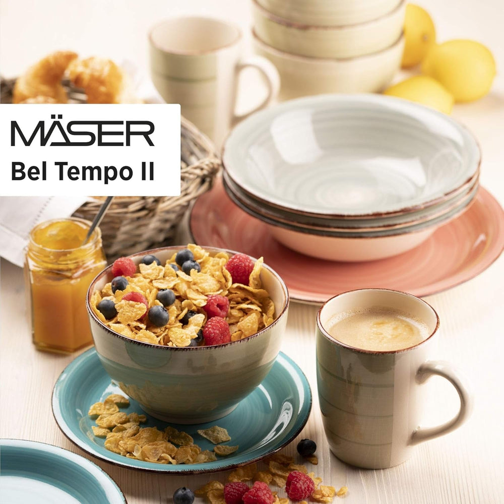 MÄSER 931612 Bel Tempo II 30-Teiliges Vintage Geschirr Set Für 6 Personen, Handbemaltes Keramik Kombiservice in Blau, Steingut, Rauchblau Juegos de vajilla Naty Shop