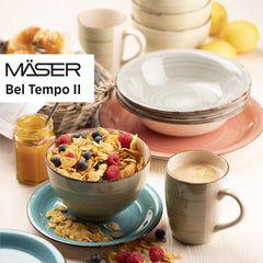 MÄSER 931612 Bel Tempo II 30-Teiliges Vintage Geschirr Set Für 6 Personen, Handbemaltes Keramik Kombiservice in Blau, Steingut, Rauchblau Juegos de vajilla Naty Shop