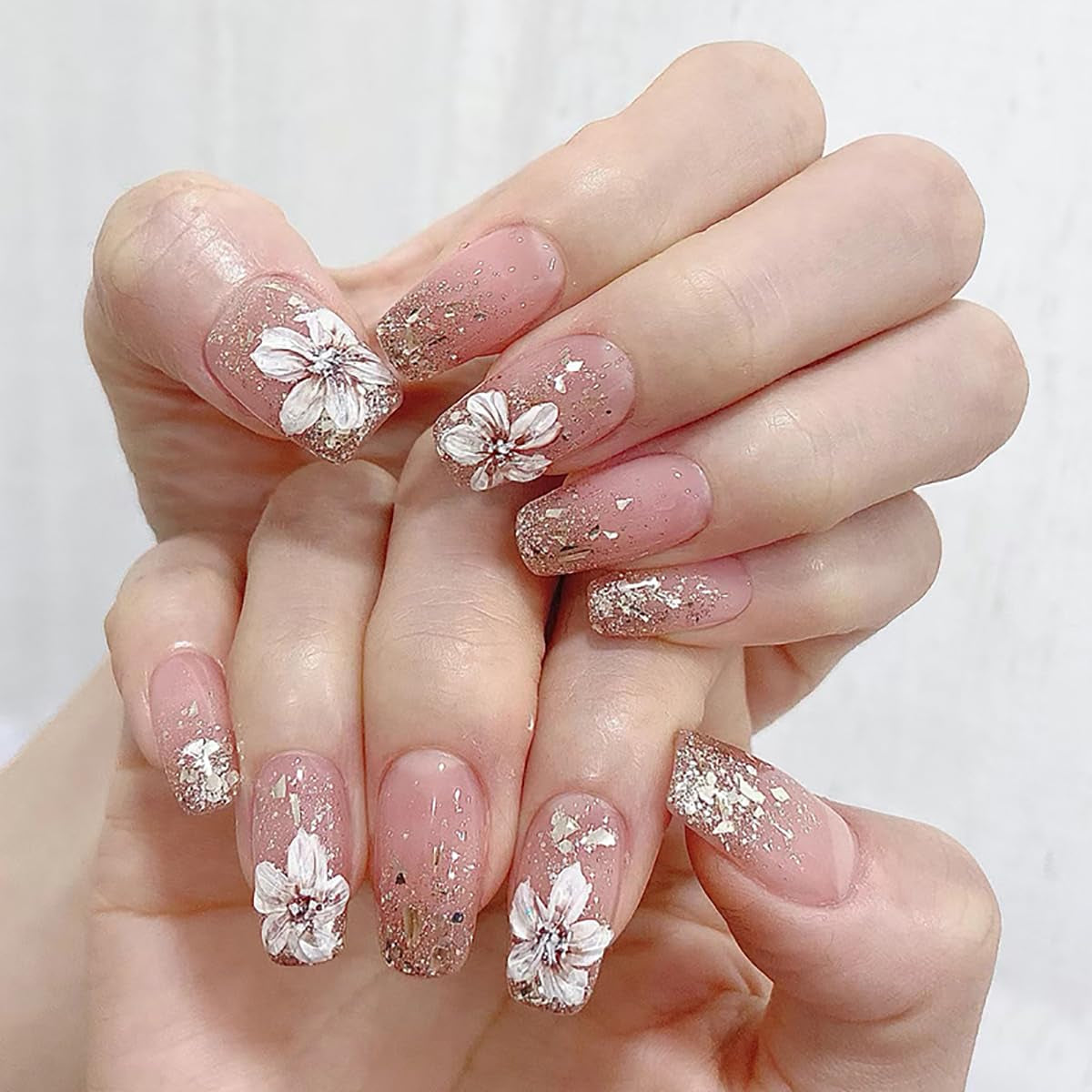 Unghii artificiale, sclipici natural, scurte, prin presare, acrilice, autoadezive, unghii strălucitoare pentru femei și fete, accesorii pentru nail art, 48 bucăți
