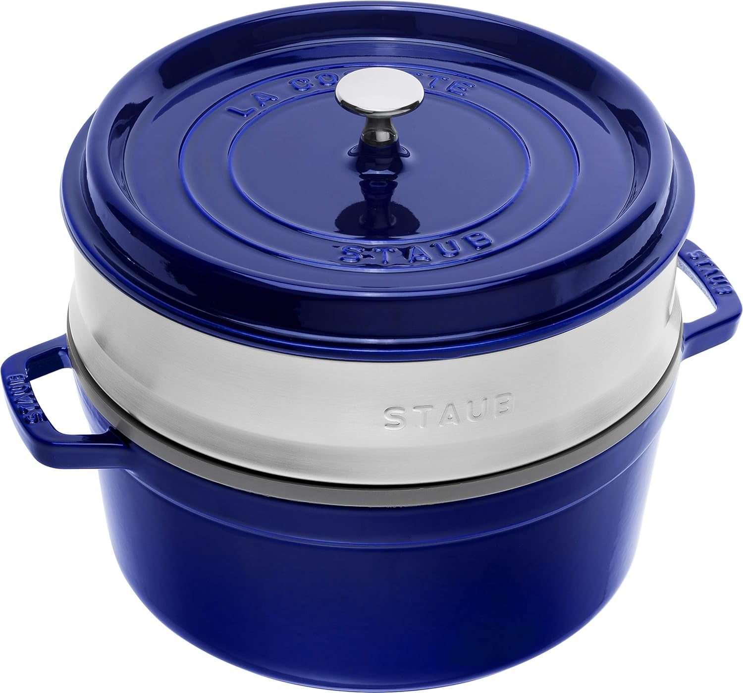 STAUB Gusseisen Bräter/Cocotte, Mit Dämpfeinsatz Aus Edelstahl, Rund 26 Cm, 5,2 L, Aromaregen Funktion Für Optimale Befeuchtung, Für Alle Herdarten Inkl. Induktion & Backofen, Kirschrot, Rot Moldes y bandejas de horno Naty Shop Dunkelblau