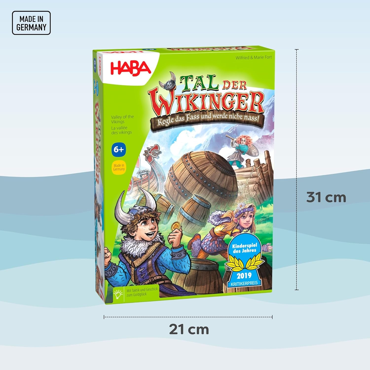 HABA Valley of the Vikings - Juego de mesa de destreza rápida a partir de 6 años para 2-4 jugadores - Tablero de juego XXL y barcos vikingos 3D - Fomenta la táctica y el coraje - 1304697001