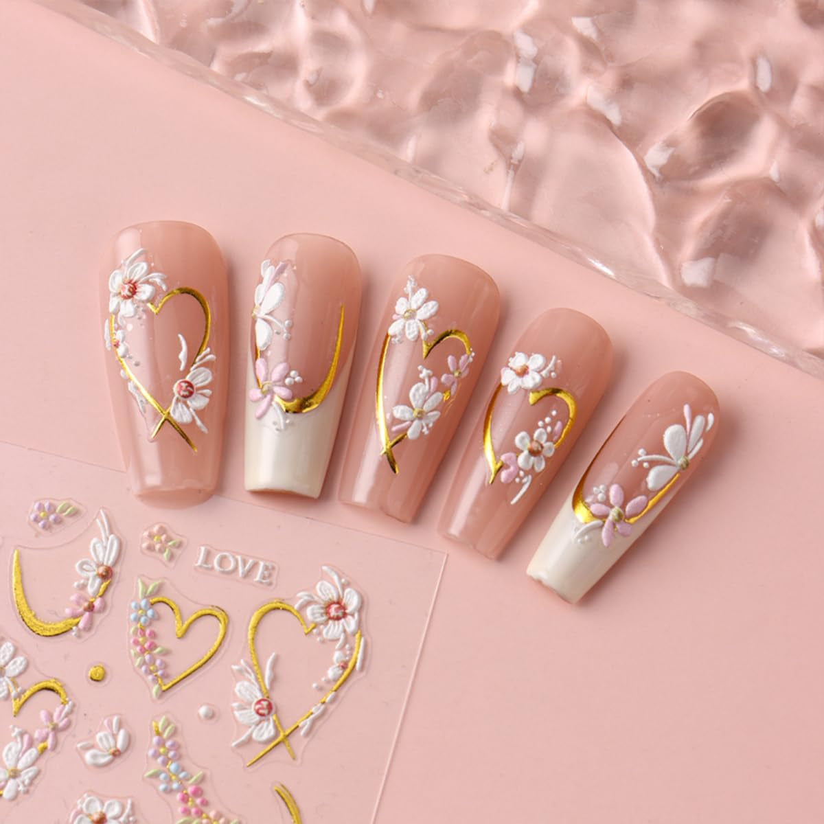 JMEOWIO 3D Nagelsticker Blume Nail Art Sticker Selbstklebend Nagelaufkleber 5D Stereoskopisch Frühling Sommer Floral Dekoration Nageldesign Zubehör 4 Blatt