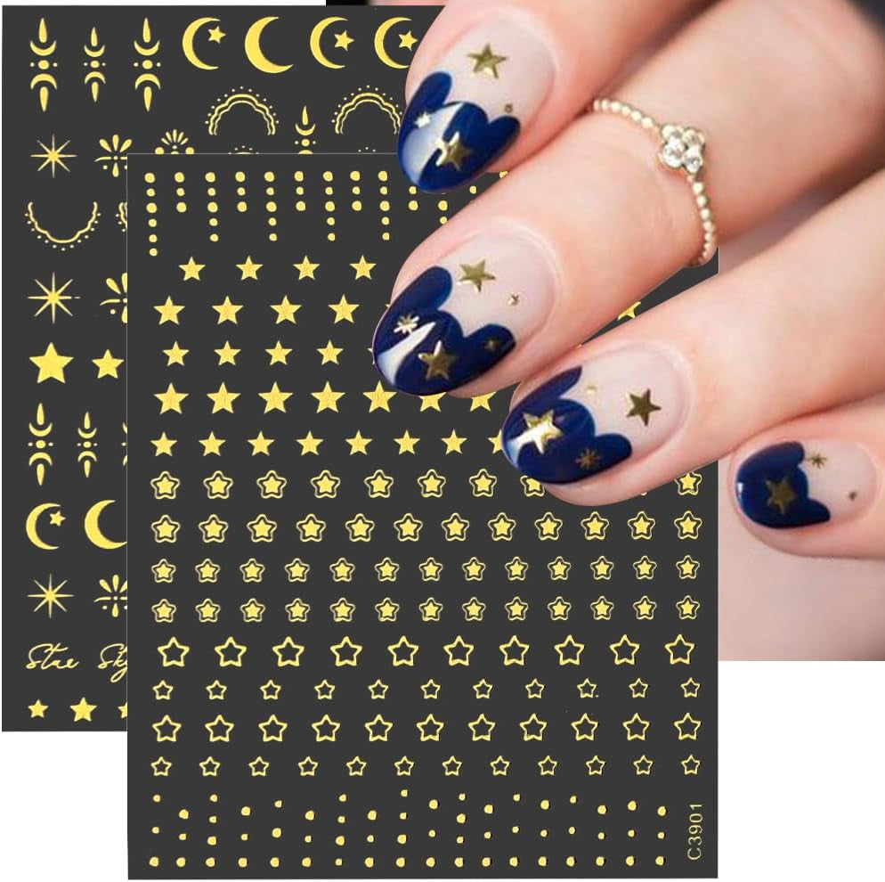 coli de autocolante pentru unghii cu stele și lună aurie, aripi de înger, autocolante pentru unghii bronzante, aurii, stele, folie de unghii, autocolante autoadezive pentru unghii, accesorii pentru design unghii, autocolante pentru unghii